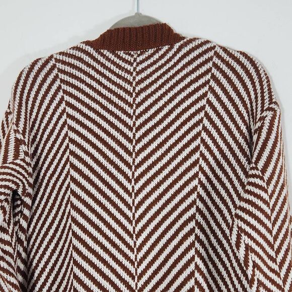 Fortune + Ivy Brown White Cardigan Sweater Size Small NWOT Brown Open Cardigan - Picture 6 of 11